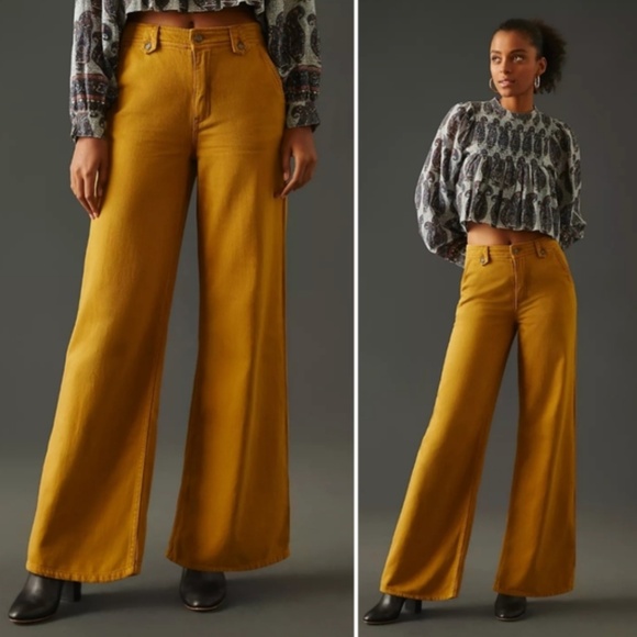Pilcro Pants - Pilcro Anthropologie Low Rise Column Wide Leg Flared Trouser Pants Size 29